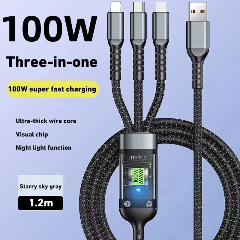 Premium 3-in-1 Braided Fast-Charge Cable, image 1 of 1